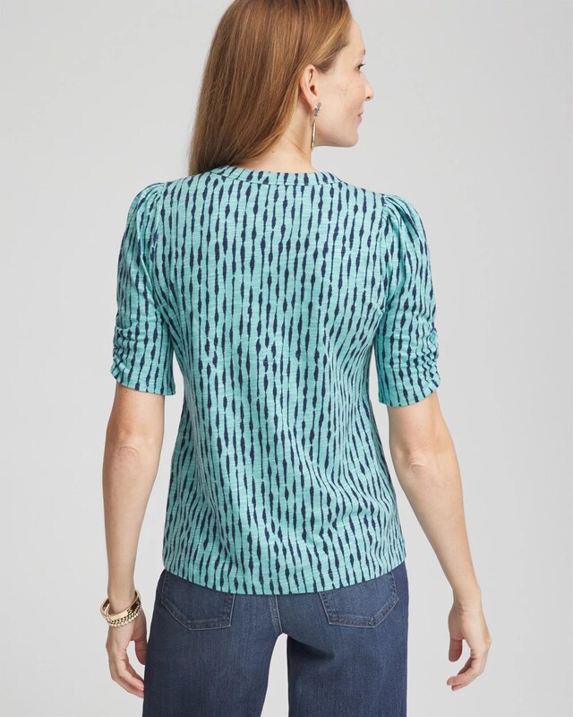Slub Shirred Sleeve Henley Tee - image 3